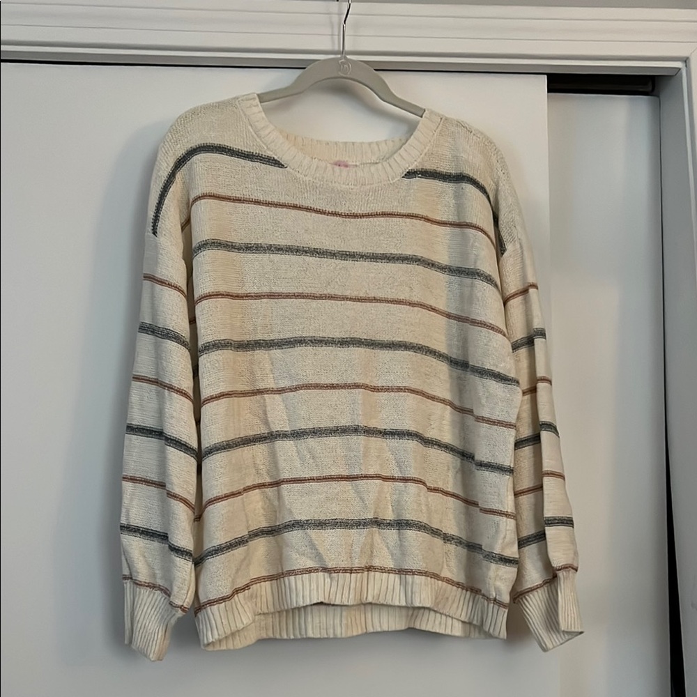 NWOT Pink Lily Striped Cream Sweater